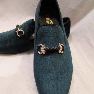 Harpelunde Men Buckle Strap Dress Hunter Green Velvet Slip On Loafers 10.5 D